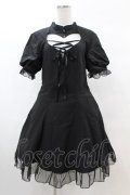 DARK IN LOVE / Gothic lolita hearted lace up midi dress L ブラック H-25-02-22-1033-PU-OP-KB-ZH