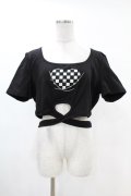 DARK IN LOVE / Punk locomotive check heart crop top XXL ブラック H-25-02-22-1038-PU-TO-KB-ZY