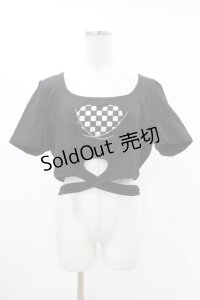 DARK IN LOVE / Punk locomotive check heart crop top XXL ブラック H-25-02-22-1038-PU-TO-KB-ZY