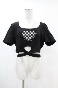 画像1: DARK IN LOVE / Punk locomotive check heart crop top XXL ブラック H-25-02-22-1038-PU-TO-KB-ZY