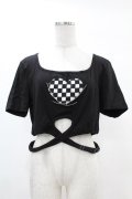 DARK IN LOVE / Punk locomotive check heart crop top XXL ブラック H-25-02-22-1039-PU-TO-KB-OS