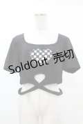 DARK IN LOVE / Punk locomotive check heart crop top XXL ブラック H-25-02-22-1039-PU-TO-KB-OS