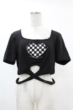 画像1: DARK IN LOVE / Punk locomotive check heart crop top XXL ブラック H-25-02-22-1039-PU-TO-KB-OS