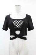 DARK IN LOVE / Punk locomotive check heart crop top XL ブラック H-25-02-22-1040-PU-TO-KB-ZS