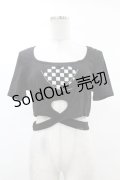 DARK IN LOVE / Punk locomotive check heart crop top XL ブラック H-25-02-22-1040-PU-TO-KB-ZS
