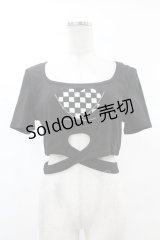 DARK IN LOVE / Punk locomotive check heart crop top XL ブラック H-25-02-22-1040-PU-TO-KB-ZS