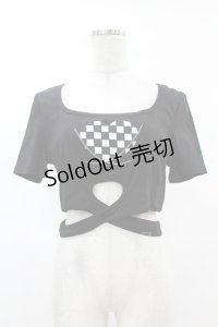 DARK IN LOVE / Punk locomotive check heart crop top XL ブラック H-25-02-22-1040-PU-TO-KB-ZS
