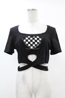 画像1: DARK IN LOVE / Punk locomotive check heart crop top XL ブラック H-25-02-22-1040-PU-TO-KB-ZS