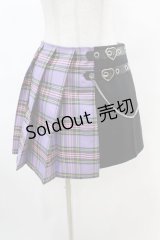 DARK IN LOVE / Punk purple checked splicing black pleated skirt L パープル×ブラック H-25-02-22-1005-PU-SK-KB-ZS