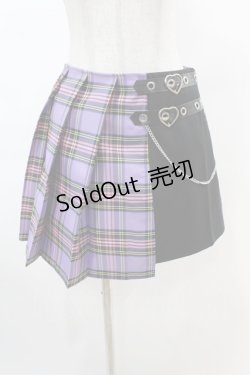 画像1: DARK IN LOVE / Punk purple checked splicing black pleated skirt L パープル×ブラック H-25-02-22-1005-PU-SK-KB-ZS
