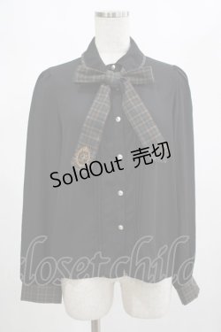 画像1: axes femme POETIQUE / 刺繍リボンタイ付ブラウス M ブラック/グリーン H-25-02-22-060-AX-BL-NS-ZH