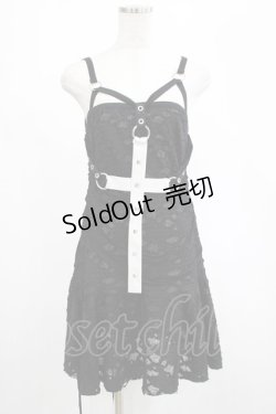 画像1: DARK IN LOVE / Gothic super white cross strap dress M ブラック H-25-02-23-048-PU-OP-KB-ZH