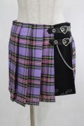 DARK IN LOVE / Punk purple checked splicing black pleated skirt S パープル×ブラック H-25-02-23-058-PU-SK-KB-ZH