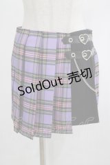 DARK IN LOVE / Punk purple checked splicing black pleated skirt S パープル×ブラック H-25-02-23-058-PU-SK-KB-ZH