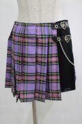 DARK IN LOVE / Punk purple checked splicing black pleated skirt S パープル×ブラック H-25-02-23-059-PU-SK-KB-ZH