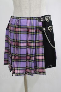 DARK IN LOVE / Punk purple checked splicing black pleated skirt S パープル×ブラック H-25-02-23-059-PU-SK-KB-ZH