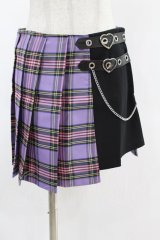 DARK IN LOVE / Punk purple checked splicing black pleated skirt S パープル×ブラック H-25-02-24-1002-PU-SK-KB-ZH