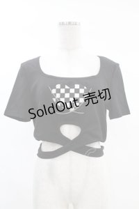 DARK IN LOVE / Punk locomotive check heart crop top XL ブラック H-25-02-24-1031-PU-TO-KB-ZI