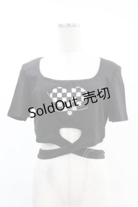 DARK IN LOVE / Punk locomotive check heart crop top XL ブラック H-25-02-24-1032-PU-TO-KB-ZS