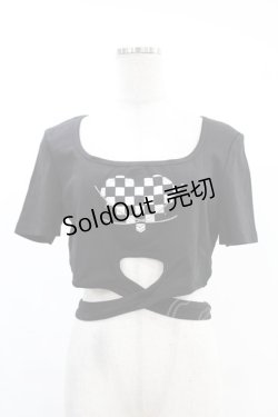 画像1: DARK IN LOVE / Punk locomotive check heart crop top XL ブラック H-25-02-24-1032-PU-TO-KB-ZS