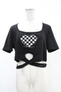 DARK IN LOVE / Punk locomotive check heart crop top XXL ブラック H-25-02-24-1033-PU-TO-KB-ZY