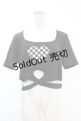 DARK IN LOVE / Punk locomotive check heart crop top XXL ブラック H-25-02-24-1033-PU-TO-KB-ZY