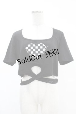 画像1: DARK IN LOVE / Punk locomotive check heart crop top XXL ブラック H-25-02-24-1033-PU-TO-KB-ZY