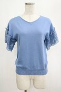 axes femme / 袖レース半袖ニットプルオーバー M ブルー H-25-02-24-047-AX-TO-NS-ZH