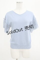 axes femme / 袖レース半袖ニットプルオーバー M ブルー H-25-02-24-047-AX-TO-NS-ZH