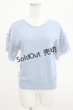画像1: axes femme / 袖レース半袖ニットプルオーバー M ブルー H-25-02-24-047-AX-TO-NS-ZH