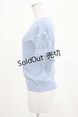 画像2: axes femme / 袖レース半袖ニットプルオーバー M ブルー H-25-02-24-047-AX-TO-NS-ZH