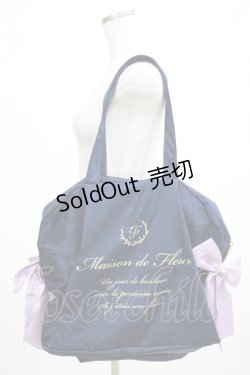 画像1: Maison de FLEUR / サテンキャリーオンバッグ  ネイビー H-25-02-24-055-LO-BG-NS-ZH