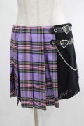 DARK IN LOVE / Punk purple checked splicing black pleated skirt M パープル×ブラック H-25-02-25-044-PU-SK-KB-ZH