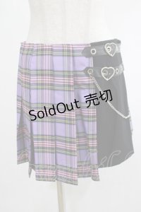 DARK IN LOVE / Punk purple checked splicing black pleated skirt M パープル×ブラック H-25-02-25-044-PU-SK-KB-ZS