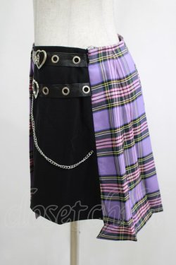 画像2: DARK IN LOVE / Punk purple checked splicing black pleated skirt M パープル×ブラック H-25-02-25-044-PU-SK-KB-ZS