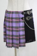 DARK IN LOVE / Punk purple checked splicing black pleated skirt M パープル×ブラック H-25-02-25-045-PU-SK-KB-ZH