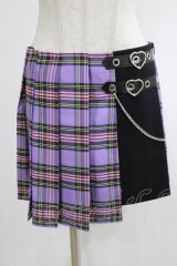 DARK IN LOVE / Punk purple checked splicing black pleated skirt M パープル×ブラック H-25-02-25-045-PU-SK-KB-ZH