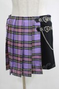 DARK IN LOVE / Punk purple checked splicing black pleated skirt S パープル×ブラック H-25-02-25-046-PU-SK-KB-OS