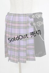 DARK IN LOVE / Punk purple checked splicing black pleated skirt S パープル×ブラック H-25-02-25-046-PU-SK-KB-OS