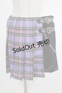 DARK IN LOVE / Punk purple checked splicing black pleated skirt S パープル×ブラック H-25-02-25-046-PU-SK-KB-OS