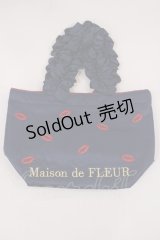 Maison de FLEUR / リップマークフリルハンドルトートバッグ  ネイビー H-25-02-25-1031-LO-BG-NS-ZH