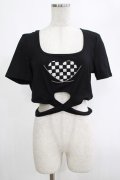 DARK IN LOVE / Punk locomotive check heart crop top XL ブラック H-25-02-25-053-PU-TO-KB-ZH