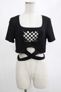 DARK IN LOVE / Punk locomotive check heart crop top XL ブラック H-25-02-25-054-PU-TO-KB-ZH