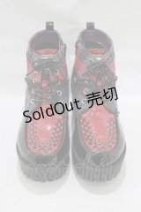 YOSUKE / 厚底レースアップブーツ 24.0 チェック×ハート H-25-02-26-073-PU-SH-KB-ZH