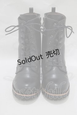 画像1: YOSUKE / 厚底レースアップショートブーツ S ブラック H-25-02-26-074-PU-SH-KB-ZH