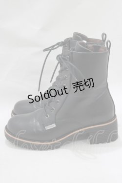 画像2: YOSUKE / 厚底レースアップショートブーツ S ブラック H-25-02-26-074-PU-SH-KB-ZH