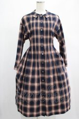 Jane Marple / ブリティシュチェックのダブリエドレス M スティールブルー H-25-02-26-016-JM-OP-KB-ZH