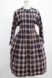 Jane Marple / ブリティシュチェックのダブリエドレス M スティールブルー H-25-02-26-016-JM-OP-KB-ZH