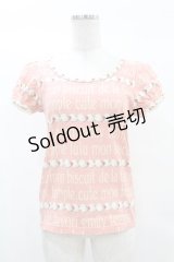 Emily Temple cute / ロゴ&クリームプリントパフカットソー  ピンク H-25-02-27-1049-ET-TO-KB-ZH