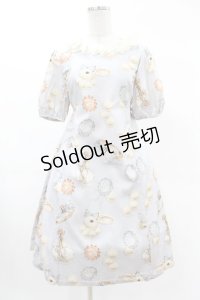 Leur Getter / Rabbit Pearl袖付ワンピース M サックス H-25-02-27-1019-LU-OP-KB-ZH
